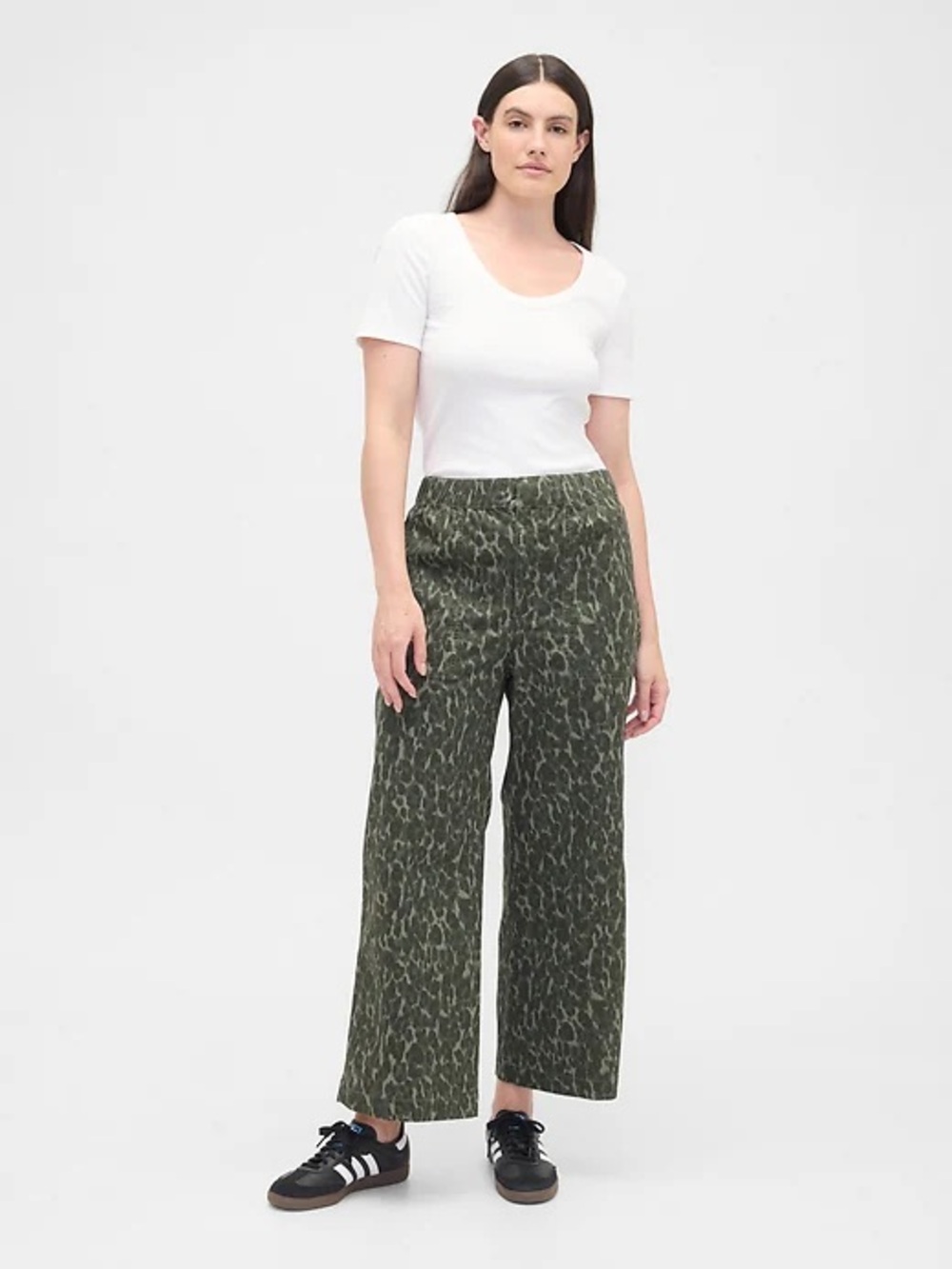 Gap green leopard print khaki cotton, easy wide leg pants XS